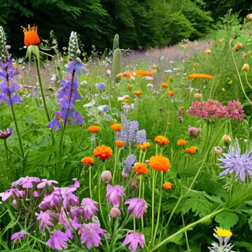 Home 11 A vibrant, biodiverse German garden teeming with native wildflowers like bellflowers and wild carrot, alive with the flutter of diverse butterflies and the hum of various native bees. The scene conveys a sense of renewed life, ecological balance, and the profound joy of a thriving natural ecosystem.