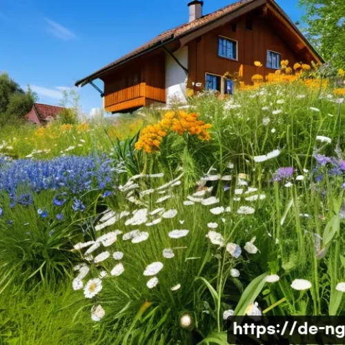 Home 32 가정에서 쉽게 할 수 있는 생태계 복원 활동 - A vibrant wildflower meadow in a suburban German garden during late spring, featuring native flowers...